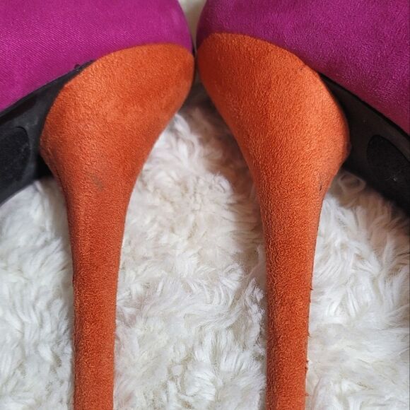 Heart in D Multicolor Platform Stiletto Suede Heels - Pink, Blue & Orange - Picture 8 of 8